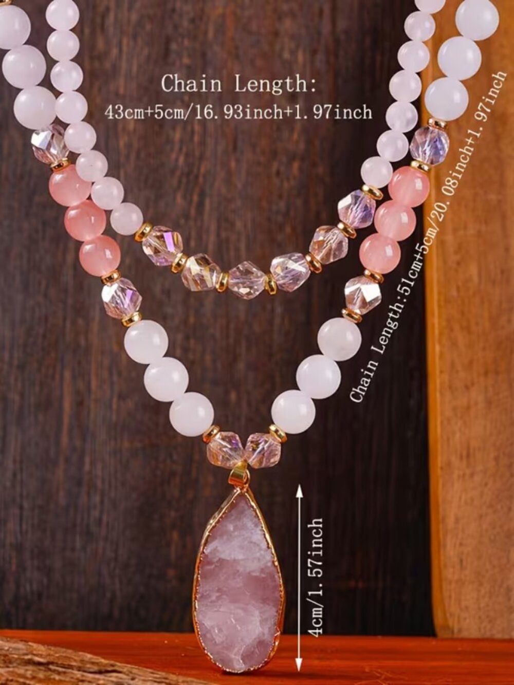 Rose Quartz - 2 pc Necklace Set - New - Picture 2 of 4
